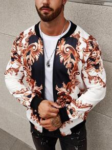Manfinity AFTRDRK Nam In hoa Baroque Dây kéo Áo khoác bomber - trắng - Xem 3
