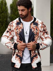 Manfinity AFTRDRK Nam In hoa Baroque Dây kéo Áo khoác bomber - trắng - Xem 4