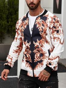 Manfinity AFTRDRK Nam In hoa Baroque Dây kéo Áo khoác bomber - trắng - Xem 5