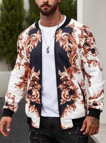 Manfinity AFTRDRK Nam In hoa Baroque Dây kéo Áo khoác bomber - trắng - Xem 6