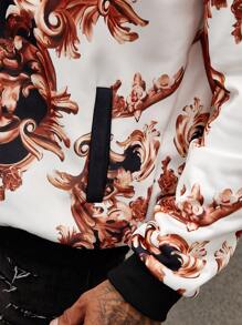 Manfinity AFTRDRK Nam In hoa Baroque Dây kéo Áo khoác bomber - trắng - Xem 7