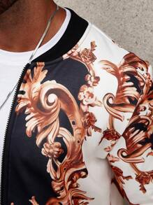 Manfinity AFTRDRK Nam In hoa Baroque Dây kéo Áo khoác bomber - trắng - Xem 8