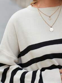 EURMUSE Pullover mit Streifen Muster, Drop Shoulder - Weiss - Übersicht 7