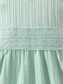 女大童拼接水溶蕾絲吊帶洋裝 - 綠色 - 查看 4