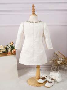 SHEIN 拉鍊純色嬰童（女）連衣裙 - 米色 - 查看 2