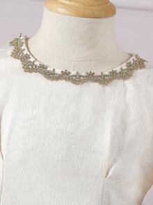 SHEIN 拉鍊純色嬰童（女）連衣裙 - 米色 - 查看 3