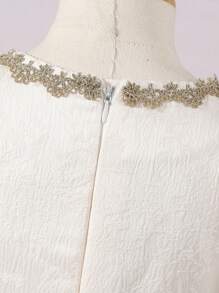 SHEIN 拉鍊純色嬰童（女）連衣裙 - 米色 - 查看 6