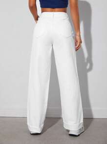 SHEIN EZwear Ripped Wide Leg Jeans - White - View 2