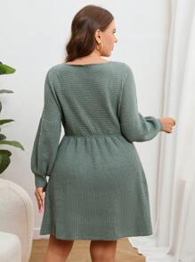 SHEIN Privé Vestido de suéter de manga linterna sólida de talla grande, para invierno