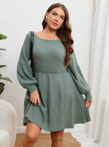 SHEIN Privé Vestido de suéter de manga linterna sólida de talla grande, para invierno