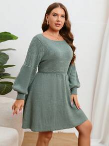 SHEIN Privé Vestido de suéter de manga linterna sólida de talla grande, para invierno