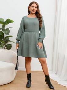 SHEIN Privé Vestido de suéter de manga linterna sólida de talla grande, para invierno