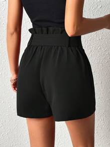 Firerie High Waist Plicated Detail Belted Wide Leg Shorts - Black - View 2