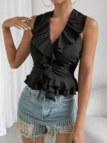 Chiquease Top tank ribete con fruncido fruncido - Negro - Ver 7