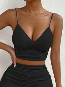 Chiquease 素色吊帶短上衣 - 黑色 - 查看 5