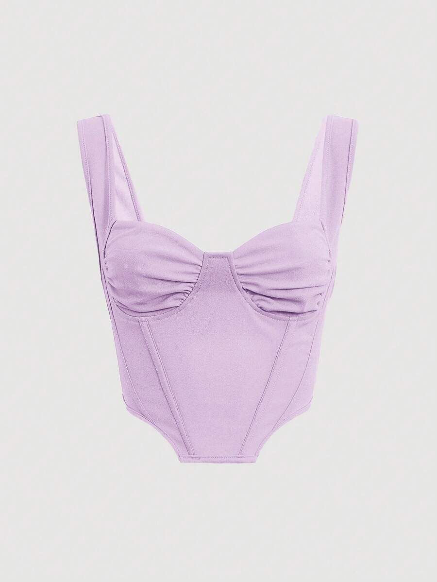 SHEIN MOD Áo khoác và áo lót dành cho xe tăng nữ Bất đối xứng Nếp gấp Phần Ngực màu trơn Giải trí - Màu Lilac Tím - Xem 1