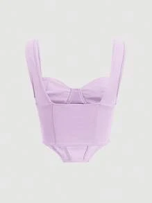 SHEIN MOD Áo khoác và áo lót dành cho xe tăng nữ Bất đối xứng Nếp gấp Phần Ngực màu trơn Giải trí - Màu Lilac Tím - Xem 2
