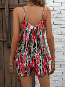 SHEIN LUNE 滿版印花吊帶背心和短褲 - 紅色 - 查看 2