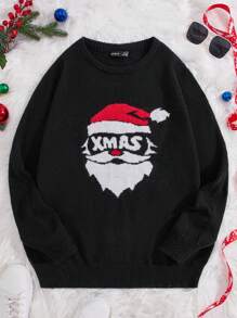 Manfinity RebelGame Nam Họa tiết ông già Noel Giáng sinh  Áo len - màu đen - Xem 1
