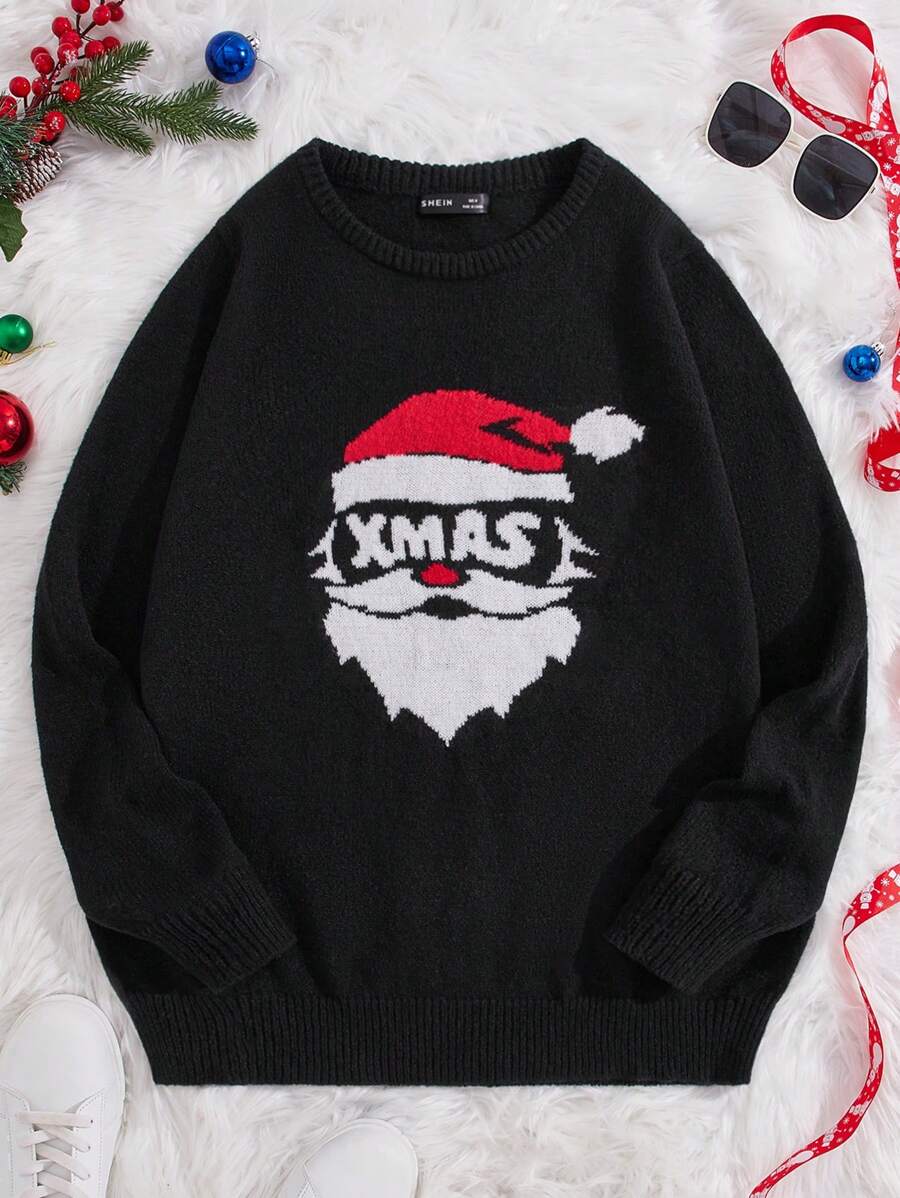 Manfinity RebelGame Nam Họa tiết ông già Noel Giáng sinh  Áo len - màu đen - Xem 1