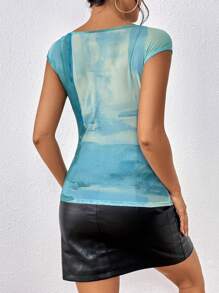 SHEIN Essnce Tie Dye Batwing Sleeve Tee - Multicolor - View 2