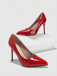 女士尖头高跟低帮鞋，红色秋季婚鞋，红底高跟鞋 - 紅色 - 查看 5