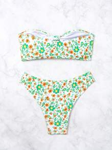 碎花抹胸比基尼泳裝 - 彩色 - 查看 2