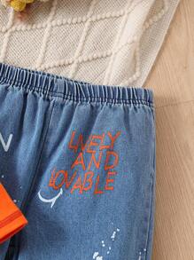 SHEIN Cô Gái Trẻ Lá thư In Cổ giả Bộ áo và joggers - trái cam - Xem 5