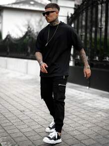 男士標語和人物圖案T恤 - 黑色 - 查看 3