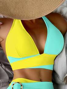 撞色環鏈掛脖比基尼泳裝 - 彩色 - 查看 3