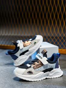 1双儿童春秋季网面透气运动鞋，时尚百搭经典款运动鞋，配有可调节魔术贴，方便穿脱，酷炫休闲运动鞋 - 彩色 - 查看 3