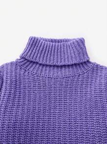 SHEIN Tween Girl Turtleneck Lantern Sleeve Sweater - Purple - View 4