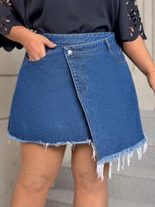 SHEIN SXY Hơn Cao eo Bọc Raw Hem Váy Denim - Rửa trung bình - Xem 1