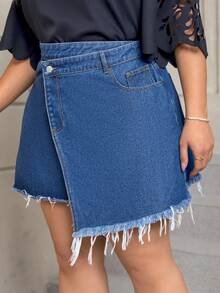 SHEIN SXY Hơn Cao eo Bọc Raw Hem Váy Denim - Rửa trung bình - Xem 5