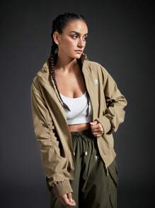 In My Nature 女士們小立領抽繩拉鍊閉合防水戶外運動休閒遠足和通勤夾克 - 卡其色 - 查看 6