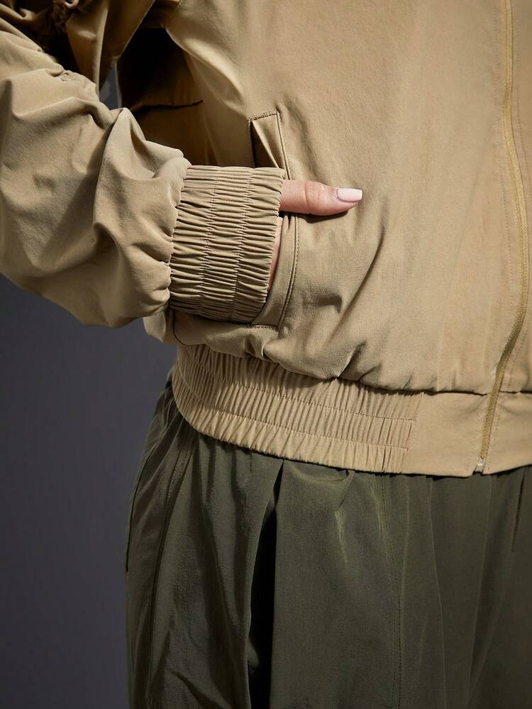 Ladies' Stand Collar Drawstring Zipper Closure Waterproof Outdoor Sports Casual Hiking & Commuting Jacket