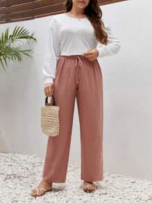 SHEIN Frenchy 大碼網眼刺繡T恤&前打結長褲 - 彩色 - 查看 3