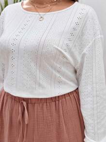 SHEIN Frenchy 大碼網眼刺繡T恤&前打結長褲 - 彩色 - 查看 5