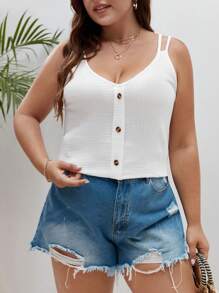 SHEIN Frenchy Plus Voorpand met knoppen Tank tops - Wit - Bekijken 4