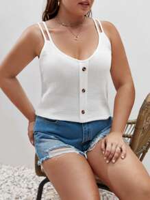 SHEIN Frenchy Plus Voorpand met knoppen Tank tops - Wit - Bekijken 3