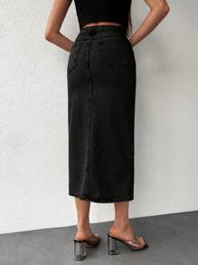 EURMUSE Solid Asymmetrical Denim Skirt - Black - View 2