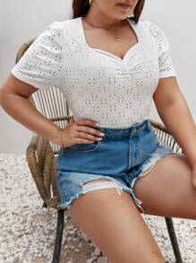 SHEIN Frenchy Plus Sweetheart Neck Ruched Front Schiffy Tee - White - View 4