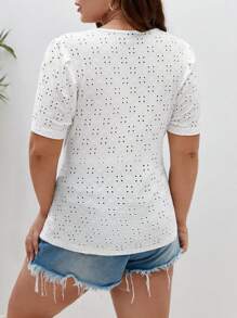 SHEIN Frenchy Plus Sweetheart Neck Ruched Front Schiffy Tee - White - View 2