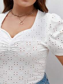 SHEIN Frenchy Plus Sweetheart Neck Ruched Front Schiffy Tee - White - View 5