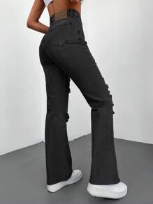 EURMUSE Jeans desgarro con parche de letra - Gris - Ver 2