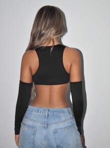 SHEIN ICON Cut Out Front Crop Top - Black - View 3