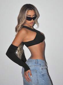 SHEIN ICON Cut Out Front Crop Top - Black - View 5