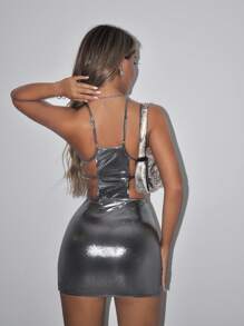 SHEIN ICON 前鏤空緊身洋裝 - 銀色 - 查看 4