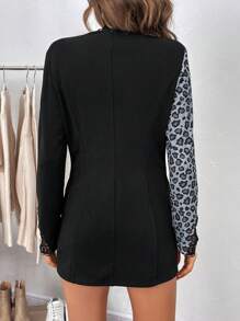 SHEIN Clasi 豹紋印花水溶蕾絲拼接西裝外套 - 彩色 - 查看 2