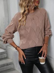 SHEIN LUNE Chất rắn Thả vai Áo len - Màu nâu  Mocha - Xem 4
